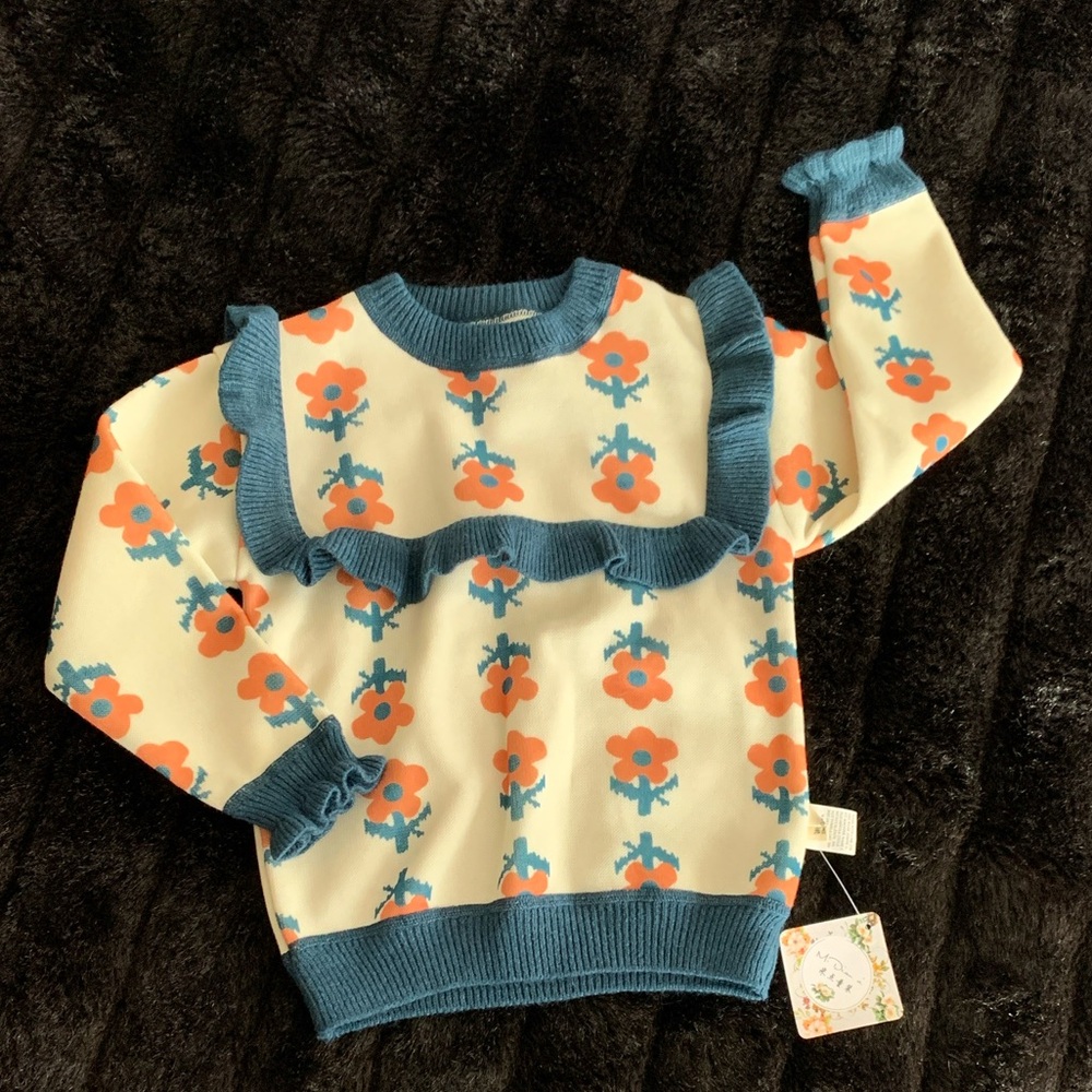 M. Dian xi Floral Kids Sweater - Orange and Blue